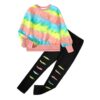 Girls’ Tie-Dye Sweatshirt and Leggings Set – 2-Piece Fall/Winter Outfit